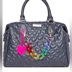 betsey johnson black rainbow connections quilted heart satchel